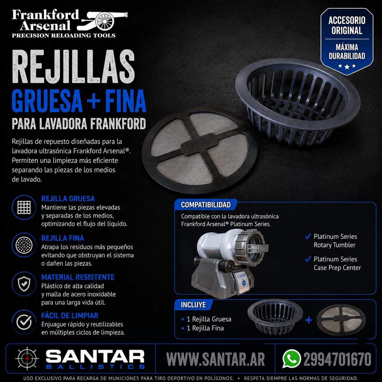Rejillas ancha y fina para lavadora frankford - Santar Ballistics