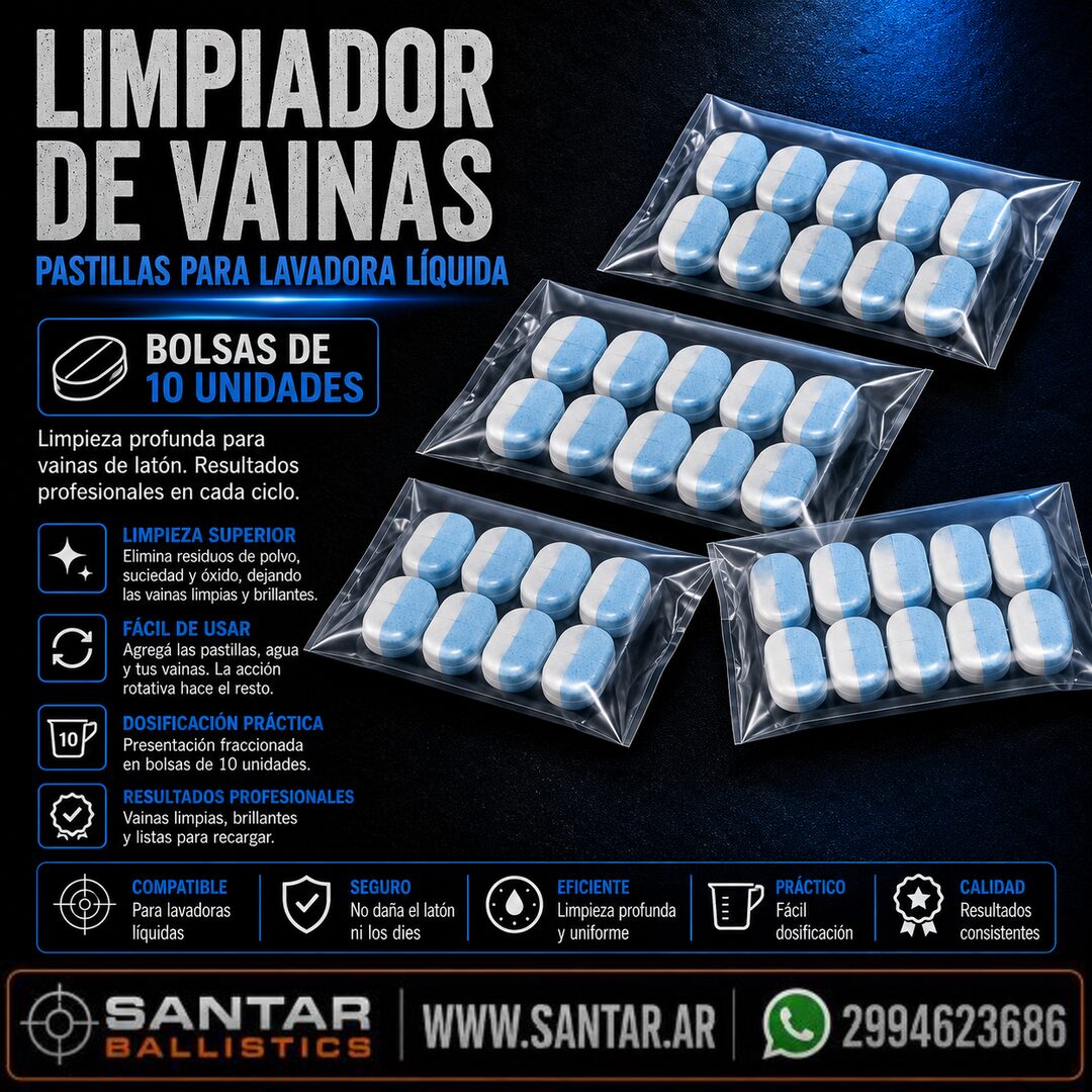 Pastillas de limpieza y abrrillantador de Vainas tumbler liquido - Santar Ballistics