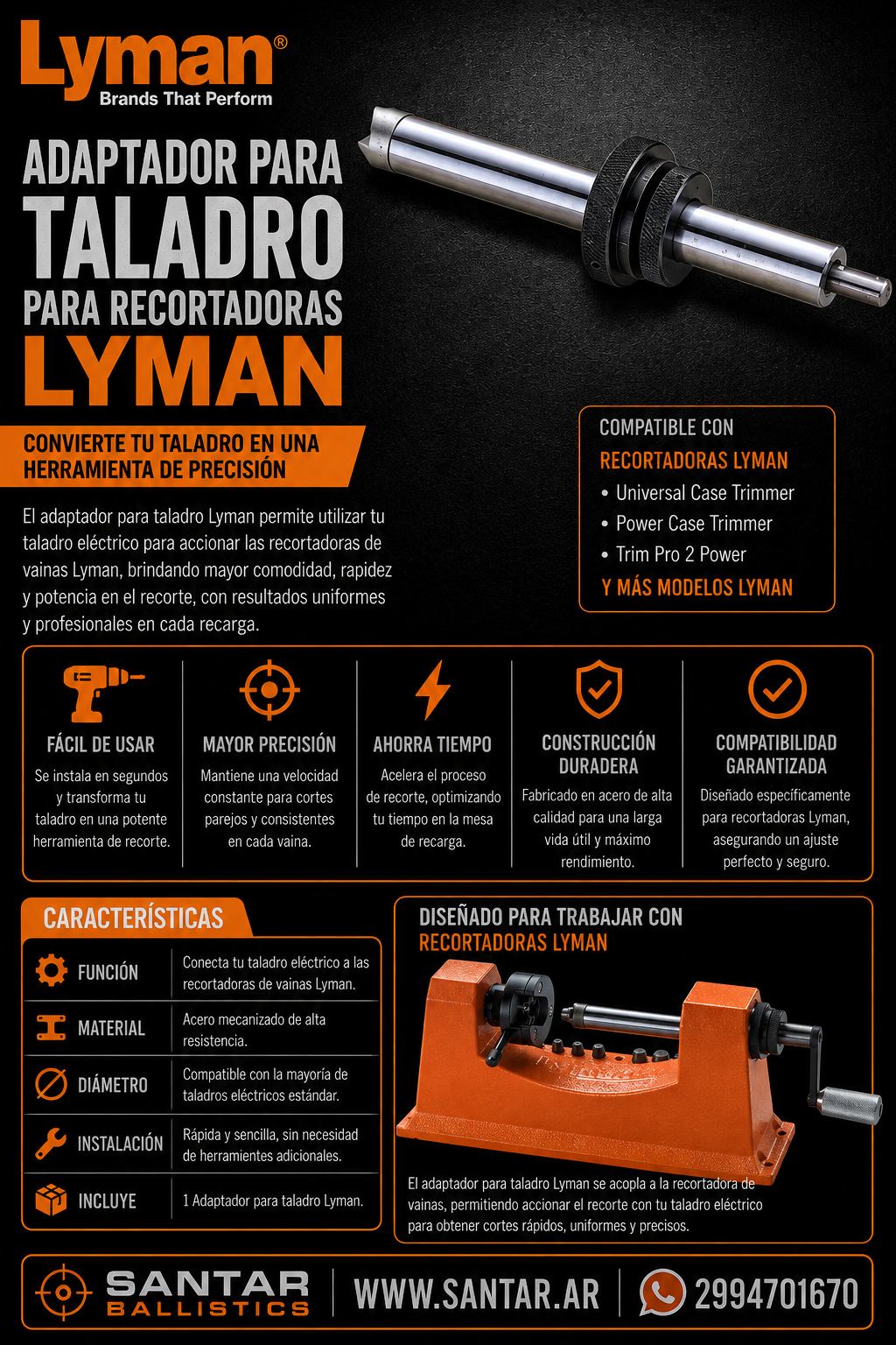 Lyman universal trimer adaptador para taladro - Santar Ballistics