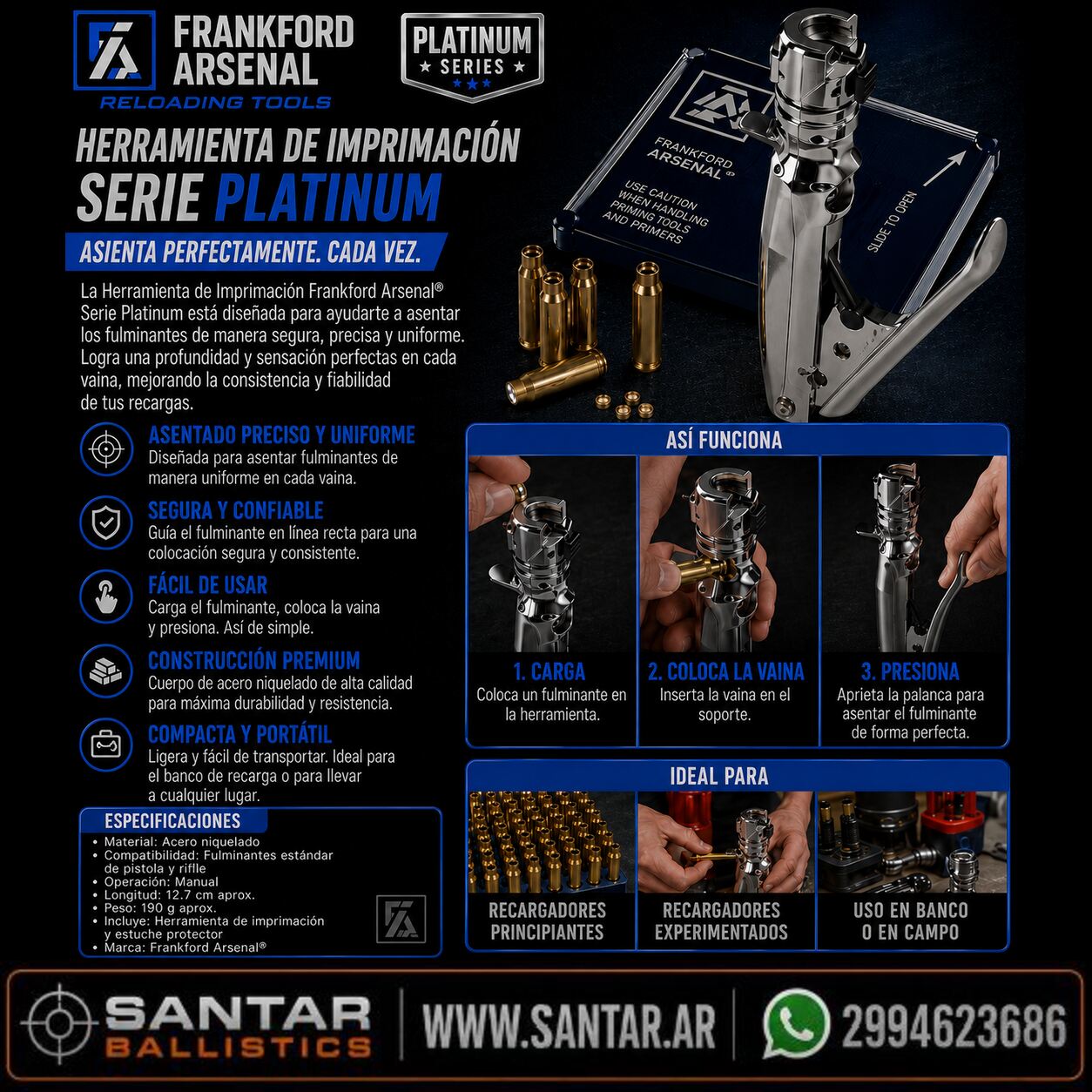 Frankford Arsenal Platinum Series - colocador fulminantes - Santar Ballistics