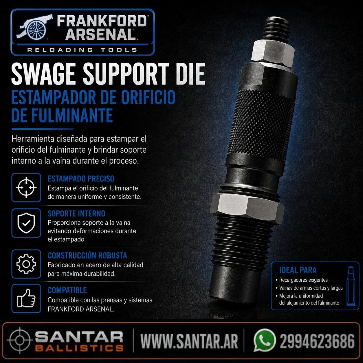 Swage Support DIE Frankford - Estampador de Orificio fulminante - Santar Ballistics