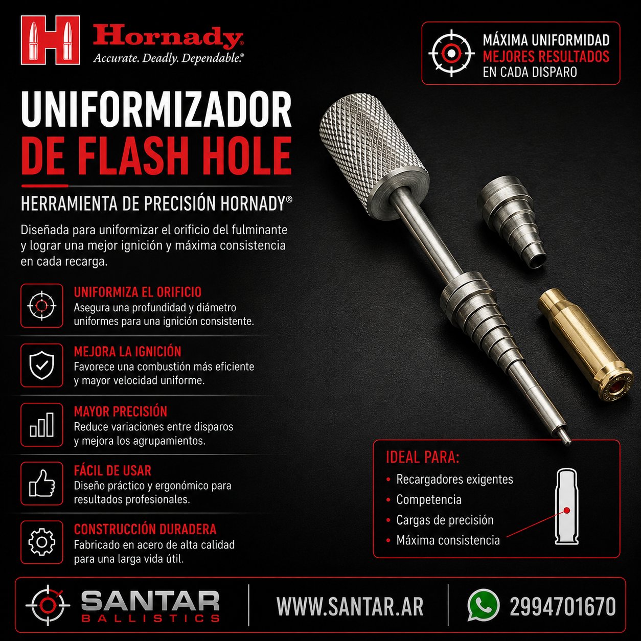 uniformizador de flash hole hornady - Santar Ballistics