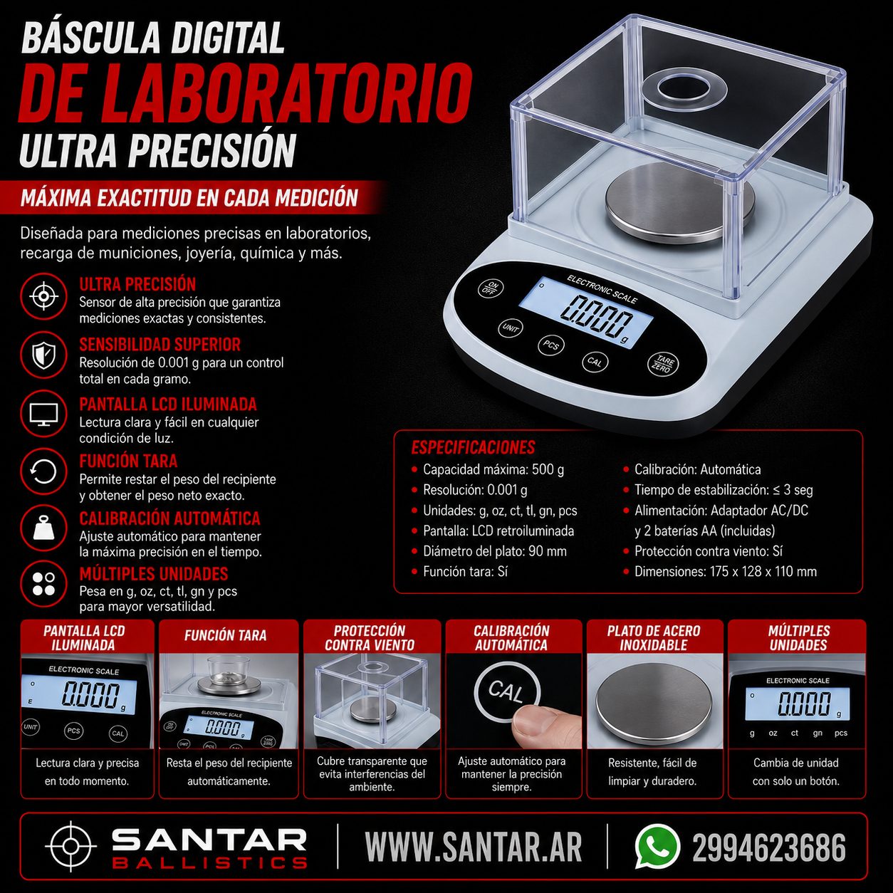 Báscula digital de laboratorio - ultra precision - Vevitts - Santar Ballistics