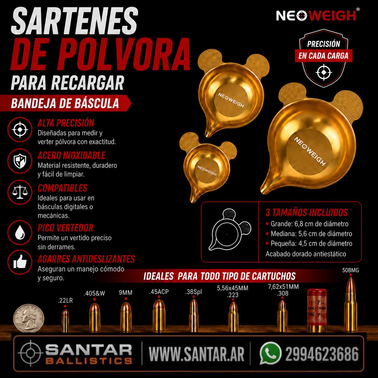 Sartenes de polvora para recargar, bandeja de báscula - Santar Ballistics