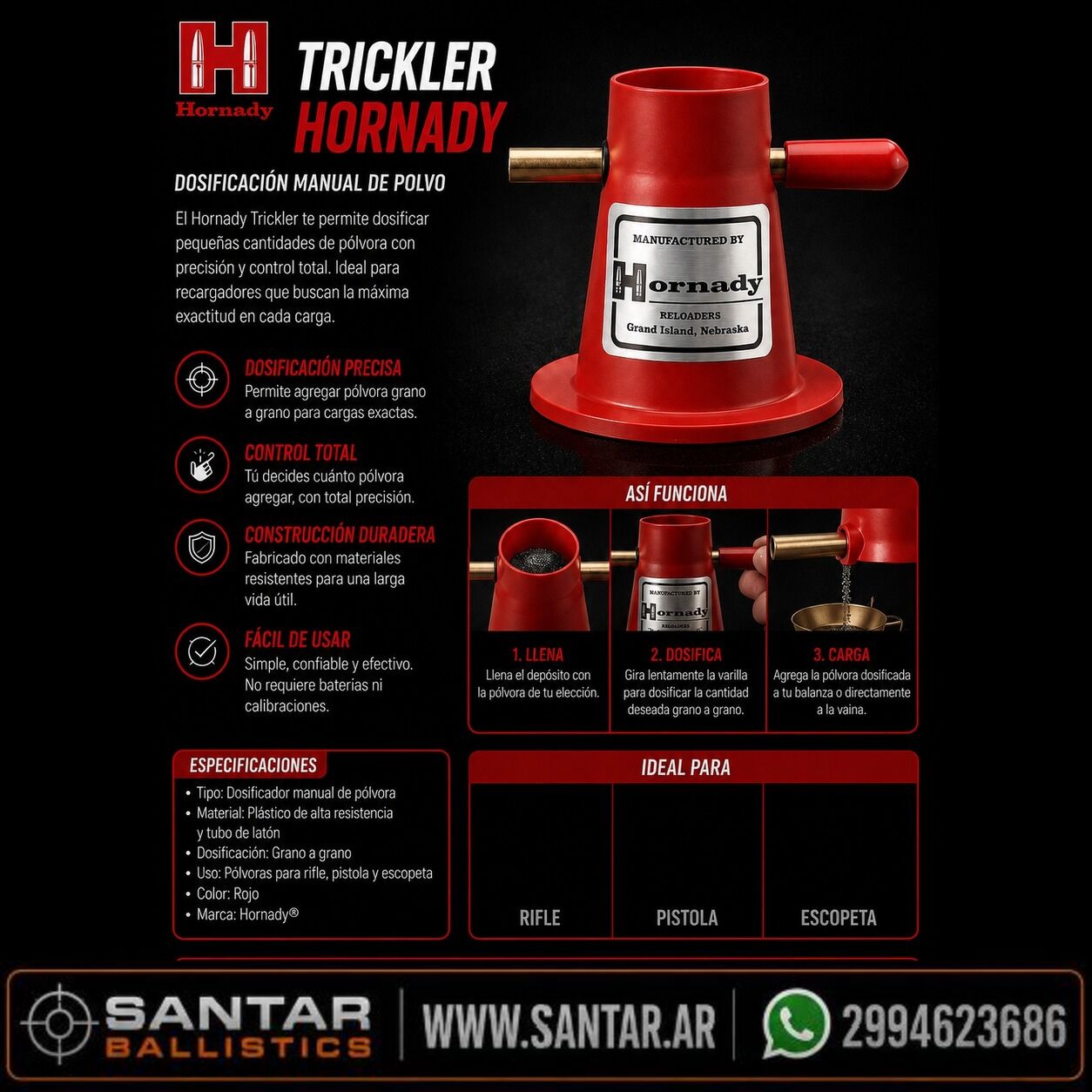 Hornady Molinillo de polvo - trickler - Santar Ballistics