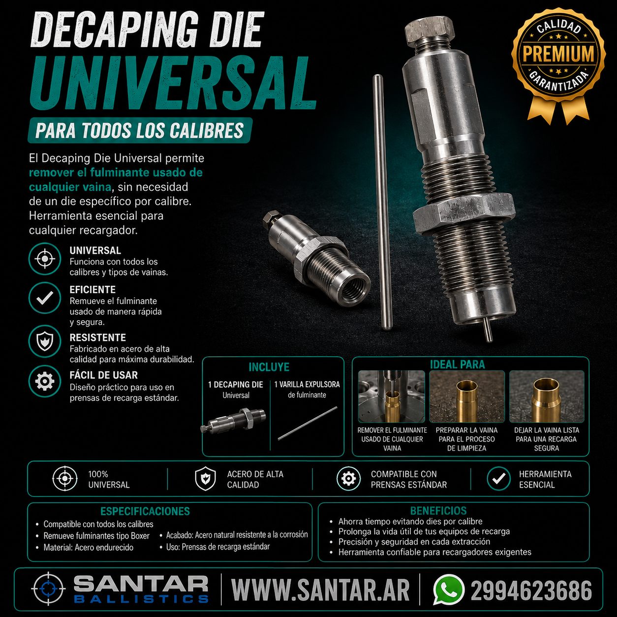 DIE decamping - saca fulminantes MILMUMU - Santar Ballistics