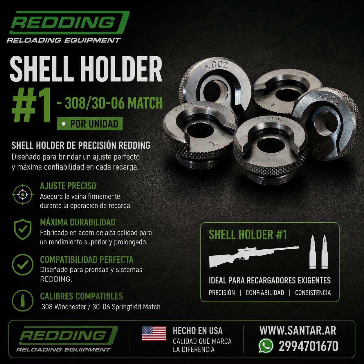 Shell Holder REDDING #1 - 308/30-06 Match x unidad - Santar Ballistics