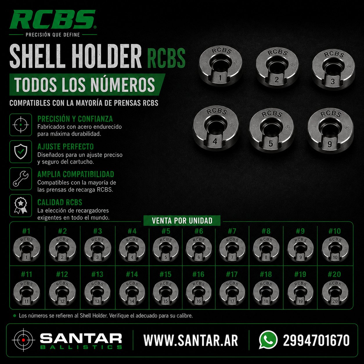 Shell Holder RCBS = todas las medidas - Santar Ballistics