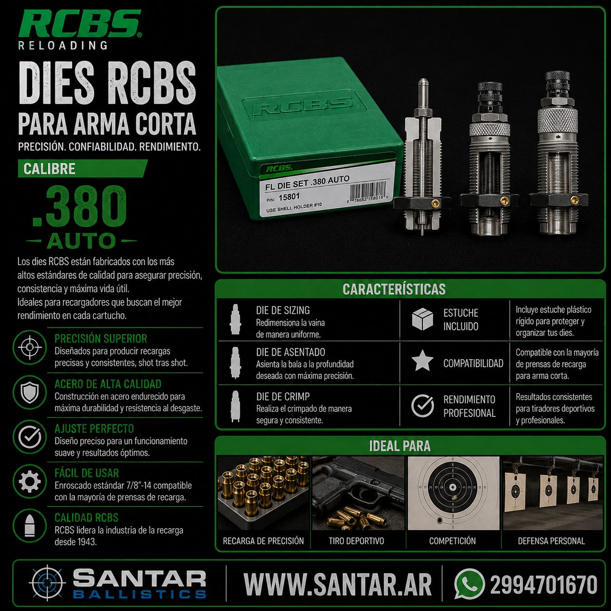 3 DIE RCBS Cal - 380 - Santar Ballistics