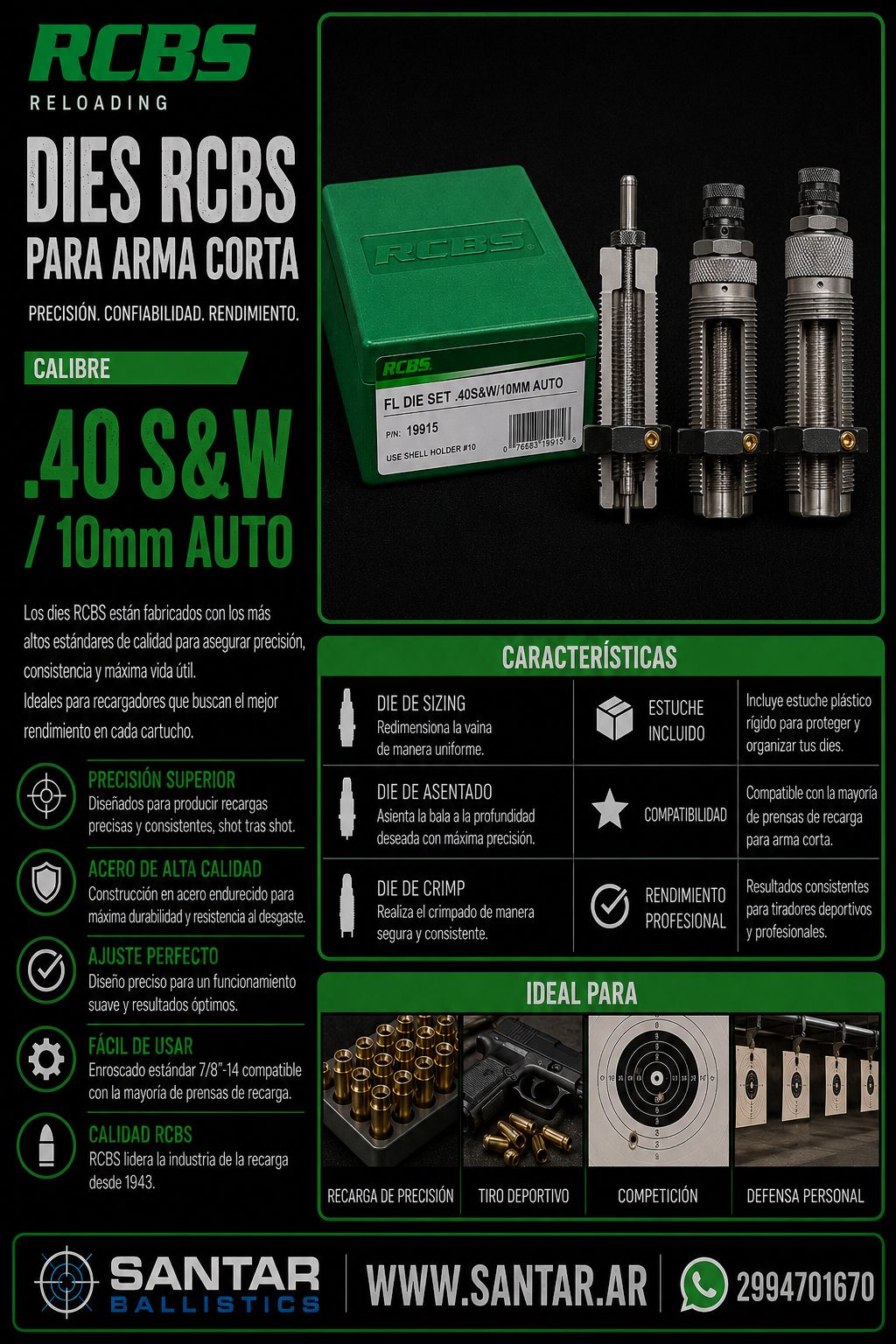 3 DIE RCBS Cal - .40S&W/10mm auto - Santar Ballistics