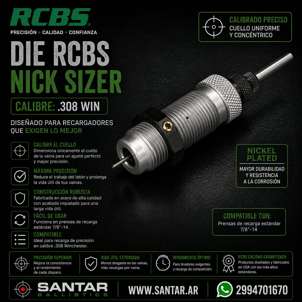 DIE RCBS NECK SIZER 308WIN - Santar Ballistics