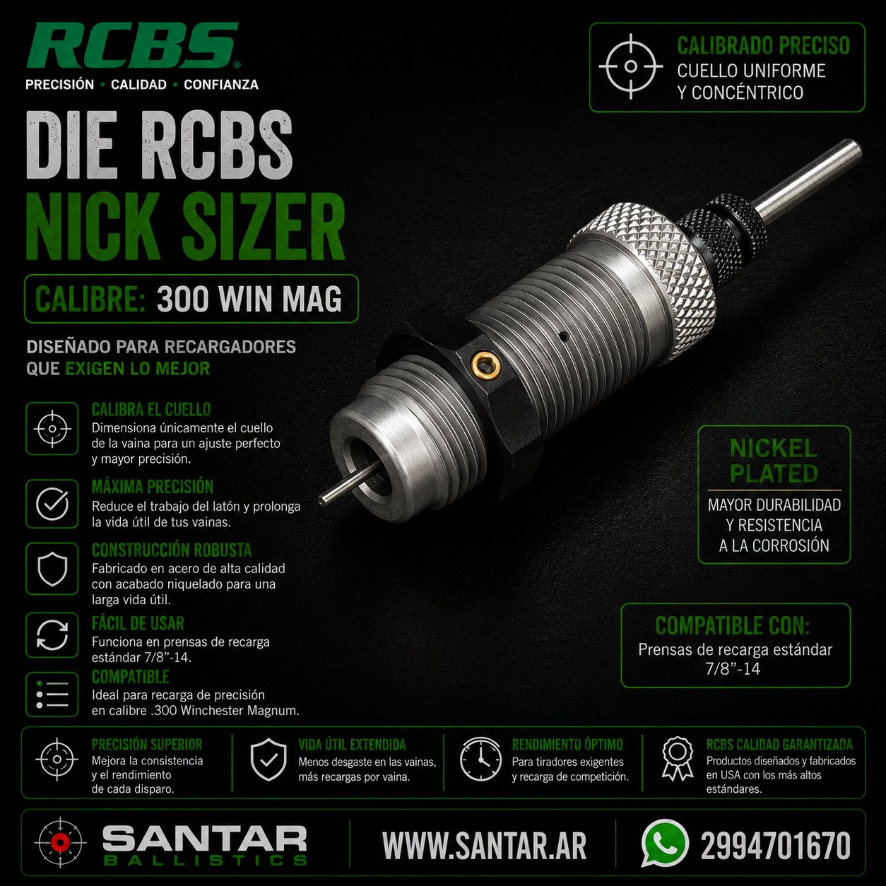 DIE RCBS NECK SIZER 300 WIN MAG - Santar Ballistics