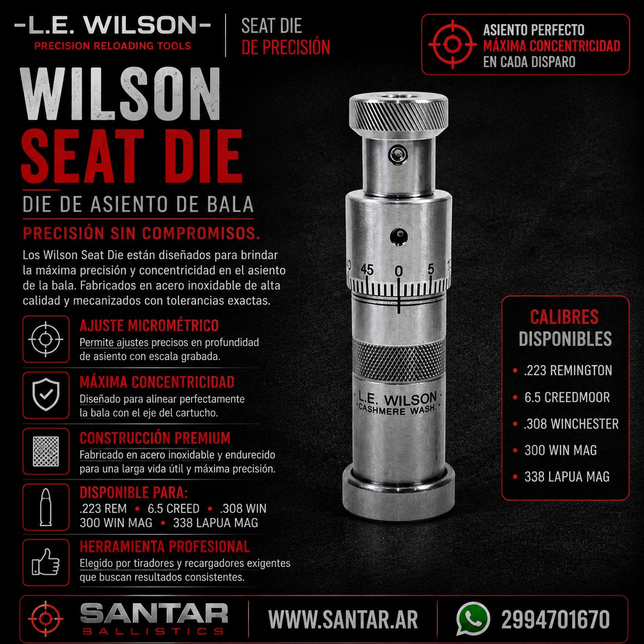 Acentador de Puntas LE wilson con micrometro - ..223 / 6.5 / .308 / 300WM / 338LM - Santar Ballistics