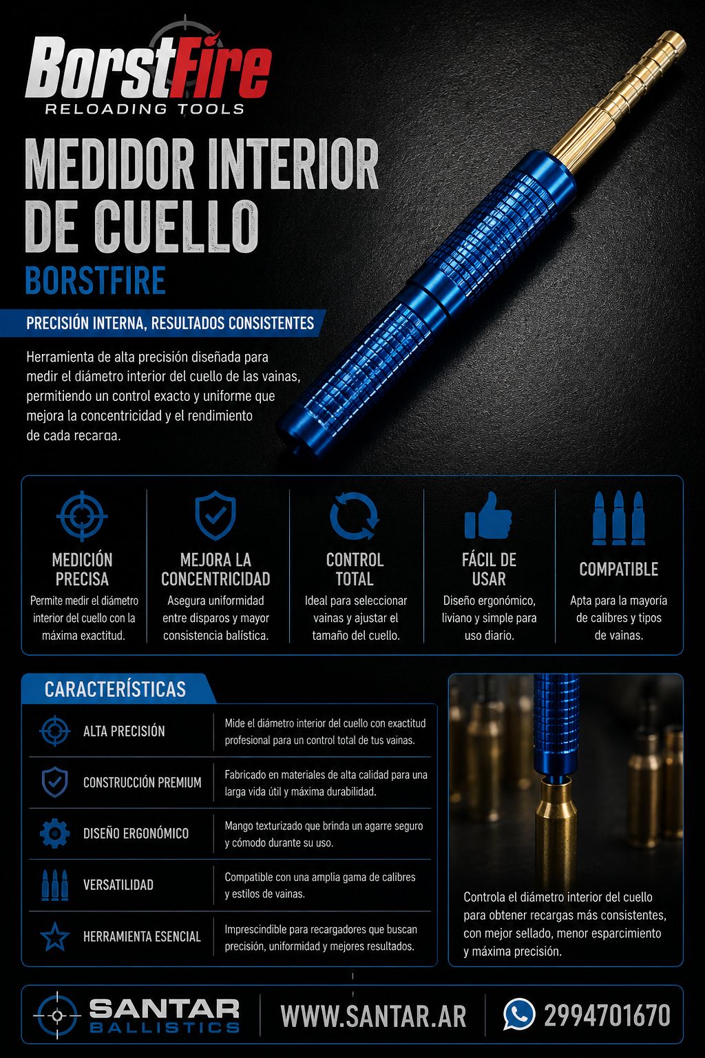 herramienta de medicion de tension de cuello para .308 / 300wm / 30-06 - Santar Ballistics