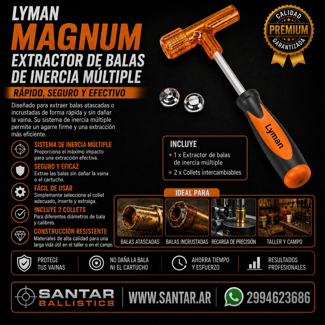 Lyman Magnum - Extractor de balas de inercia múltiple - Santar Ballistics