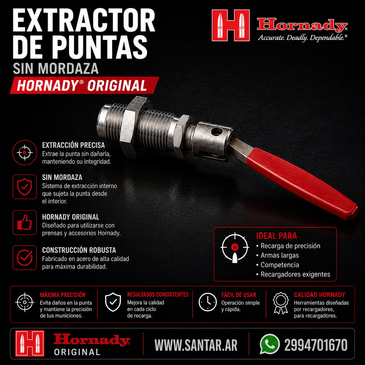 Pinza extractora de puntas sin modarza HORNADY - Santar Ballistics