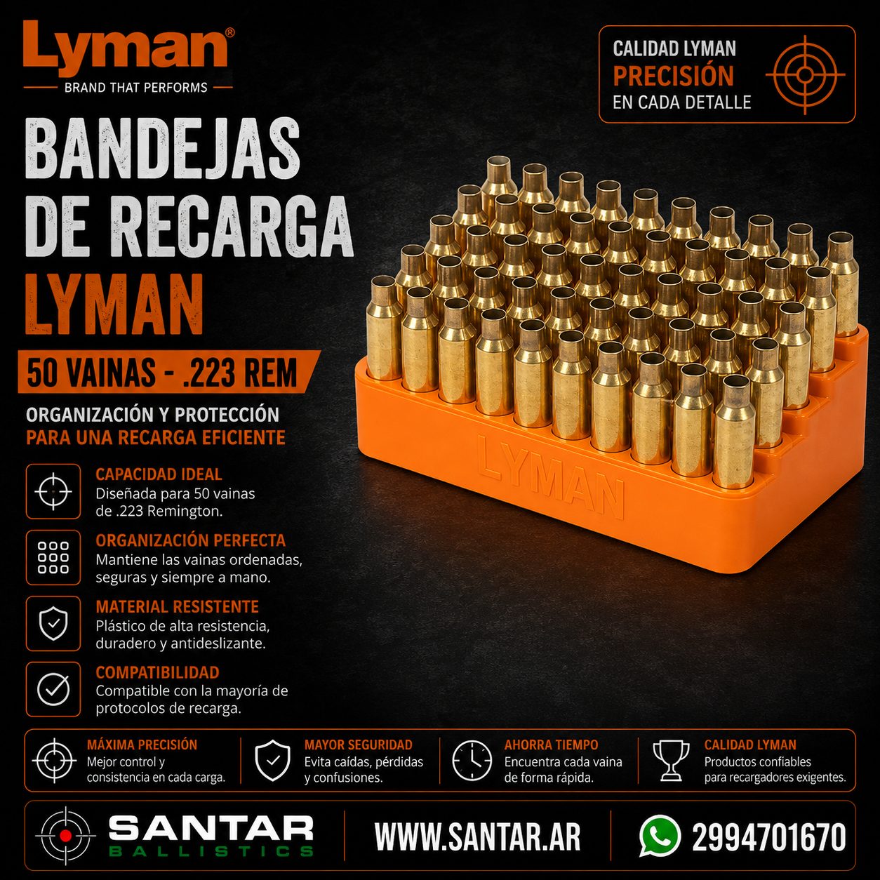Bandejas de recarga Lyman 50 vainas - 223 rem - Santar Ballistics