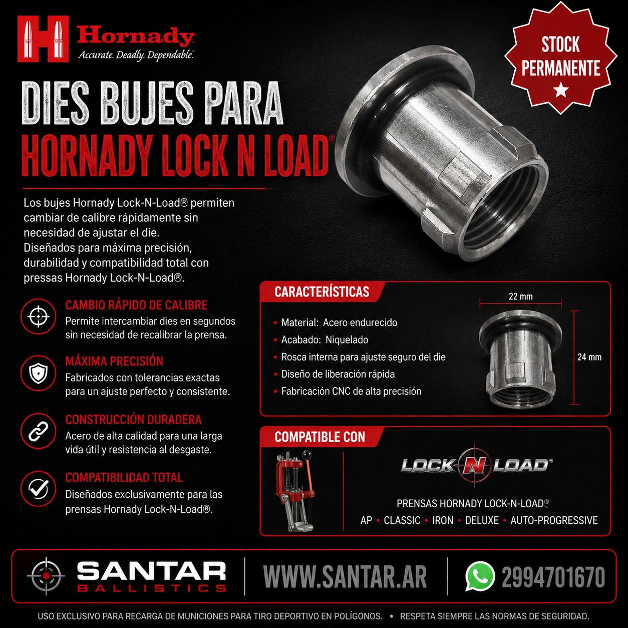 HORNADY - Lock-N-Load Press Conversion Bushing - BUJE - Santar Ballistics