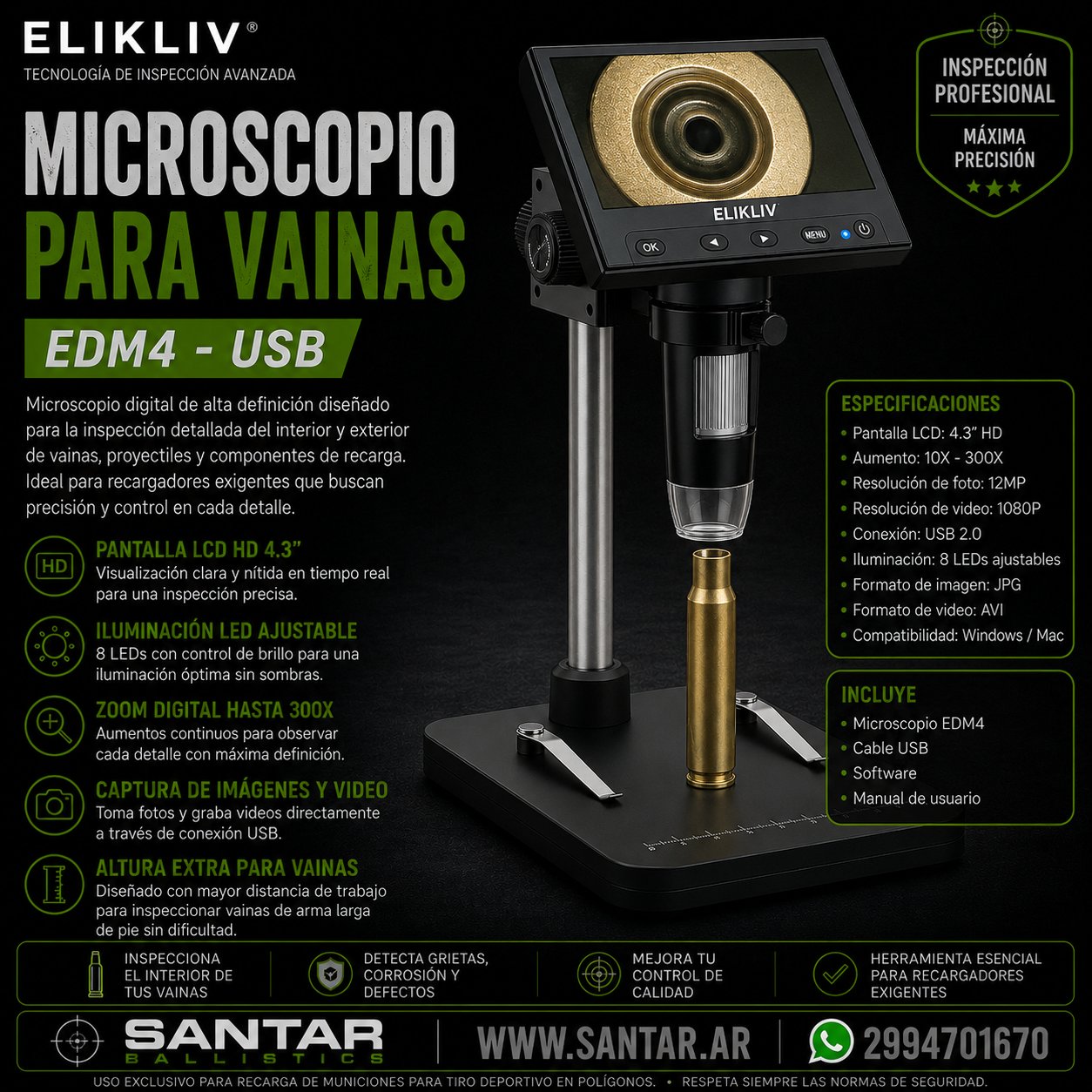 MICROSCOPIO PARA VAINAS EDM4 - USB - Santar Ballistics