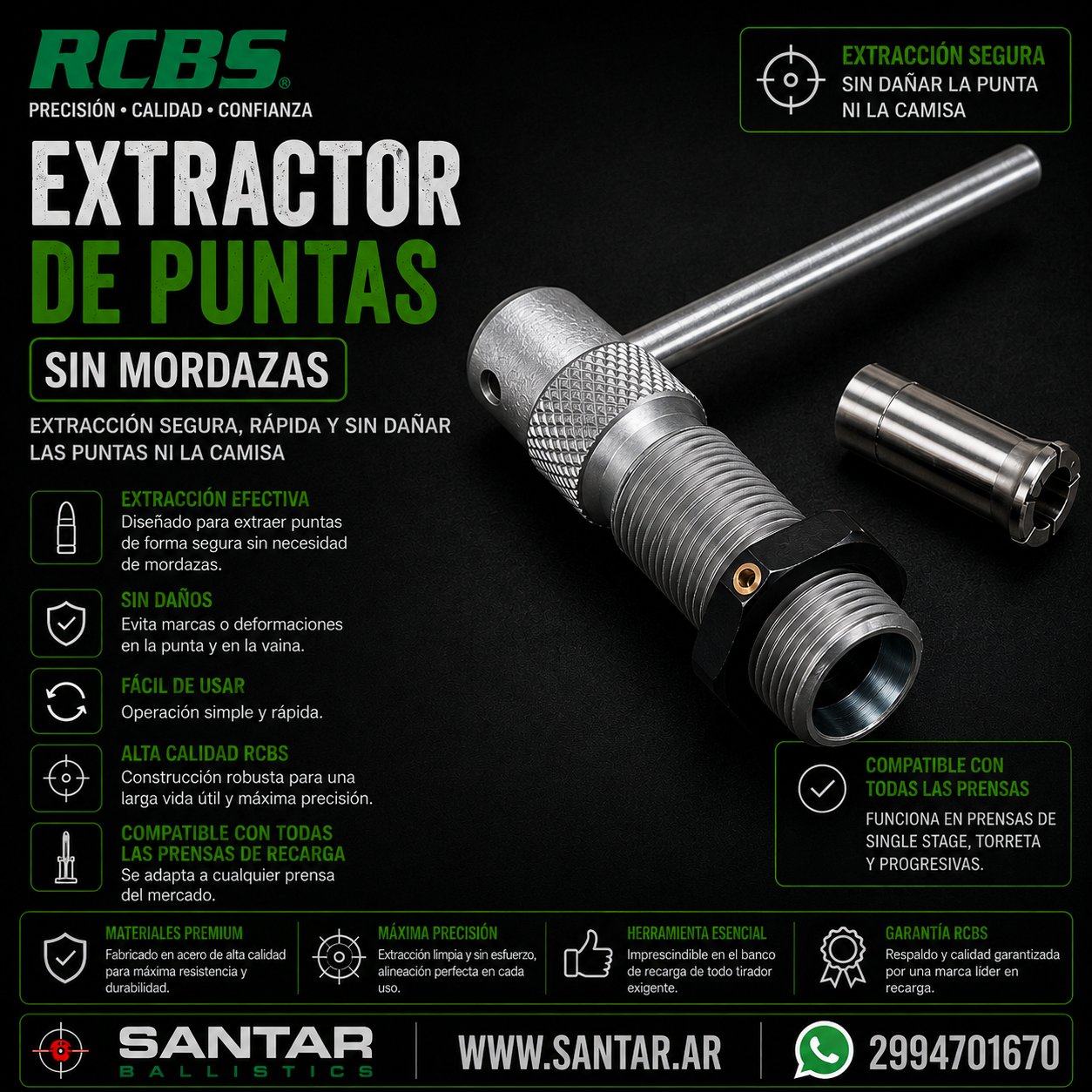 RCBS PINZA EXTRACTOR DE PUNTAS SIN MORDAZAS - Santar Ballistics