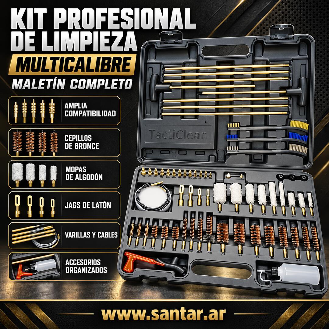 Kit universal de limpieza con cepillos y mandriles con maletin corta/larga - TODOS LOS CALIBRES - Santar Ballistics