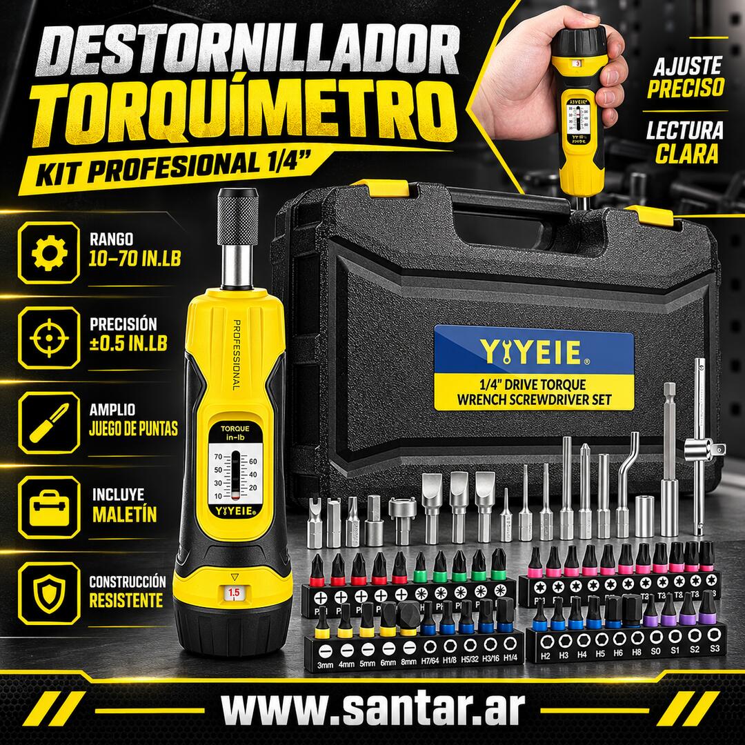 Juego de llaves de torsión de 60 piezas, 10-70 LB.PUL, Llave de torsión en pulgadas para armas y miras con bits S2, transmisión de 1/4 de pulgada, 0.5 lb-pul ajustable - Santar Ballistics