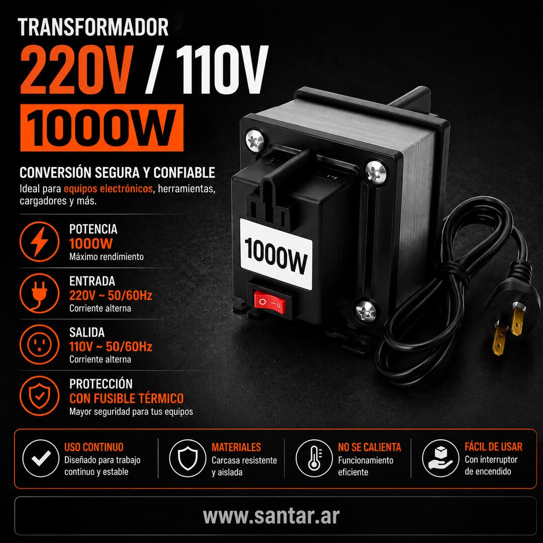 transformador 220/110v - 1000w - Santar Ballistics