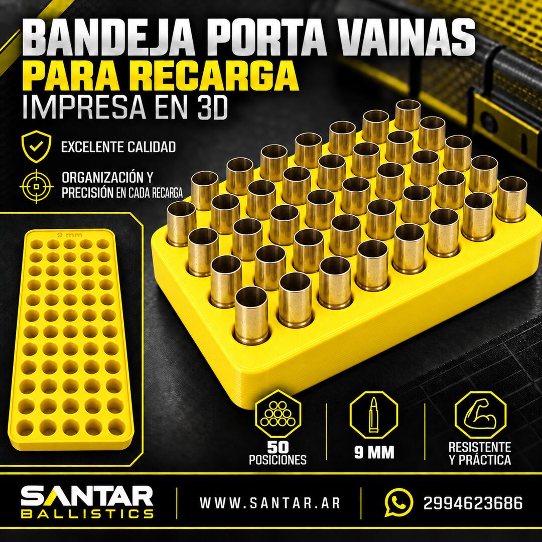 Bandeja Porta Vainas para recarga - IMPRESAS EN 3D - cal 9 mm - Santar Ballistics