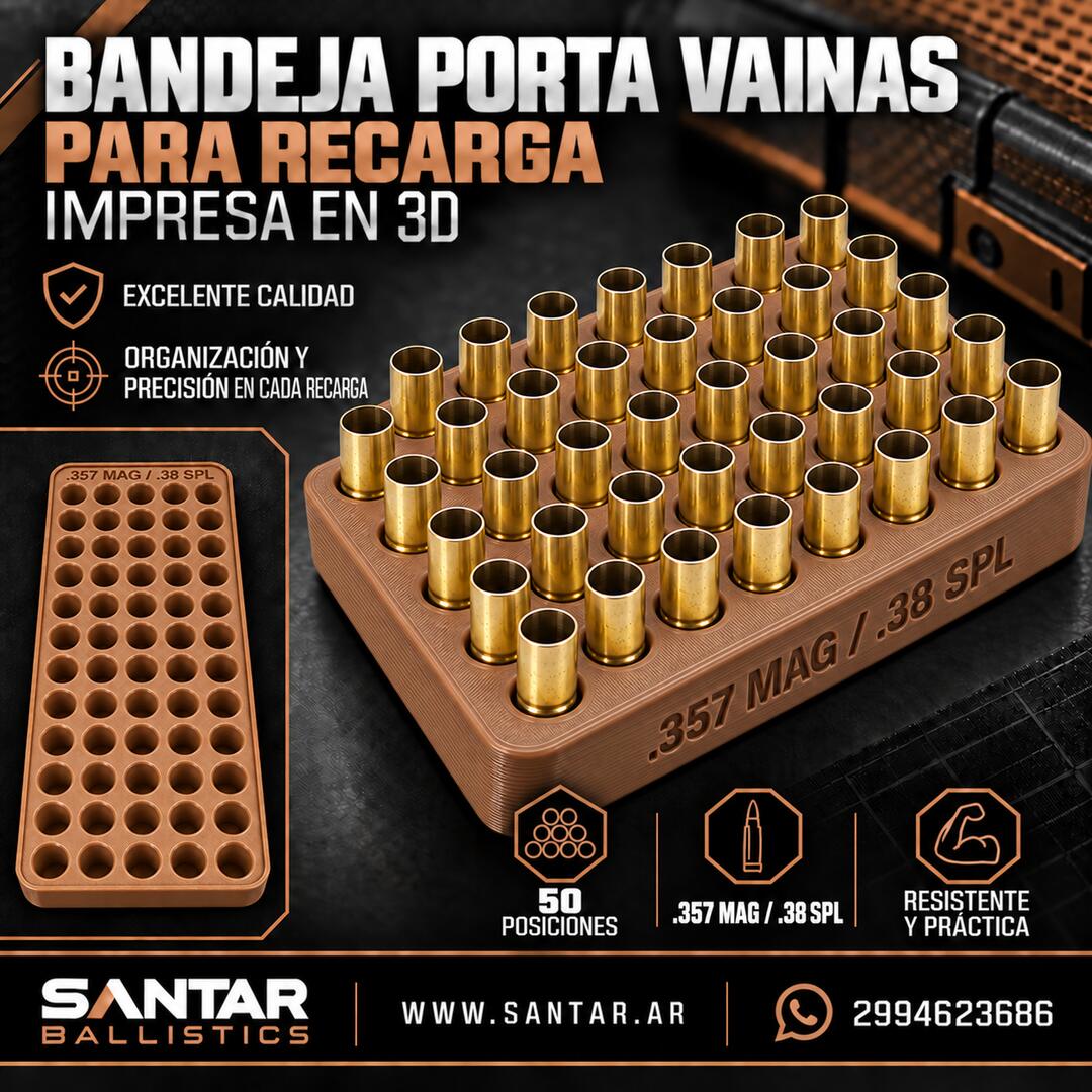 Bandeja Porta Vainas para recarga - IMPRESAS EN 3D - cal .38 / .357 - Santar Ballistics